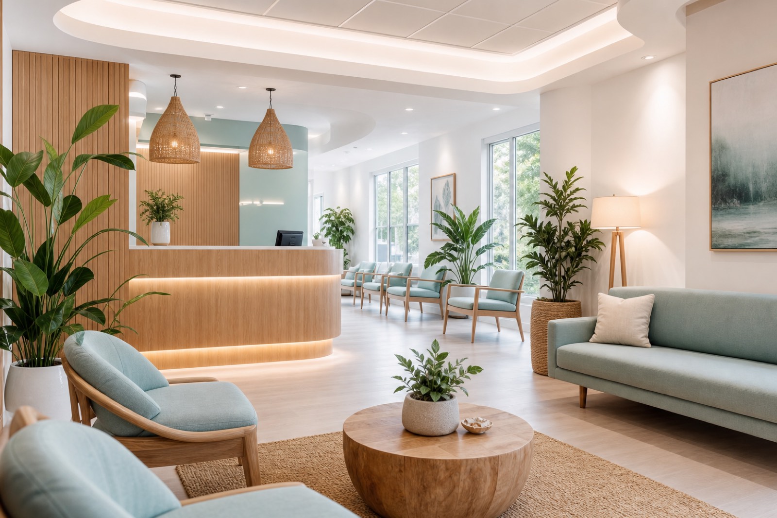 Bright, welcoming modern wellness clinic interior